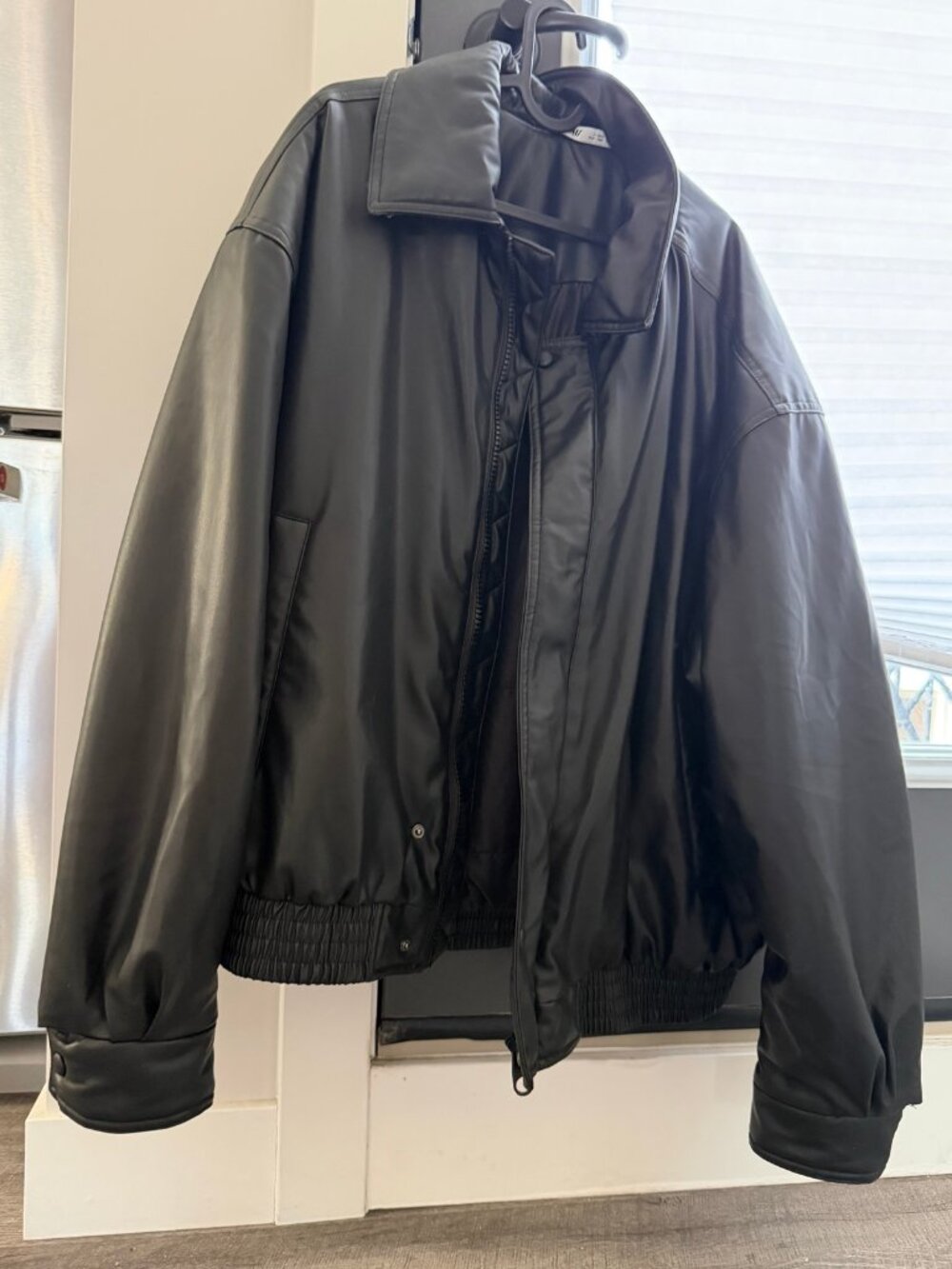 Zara Black Faux Leather Jacket - Snap Button - Size L